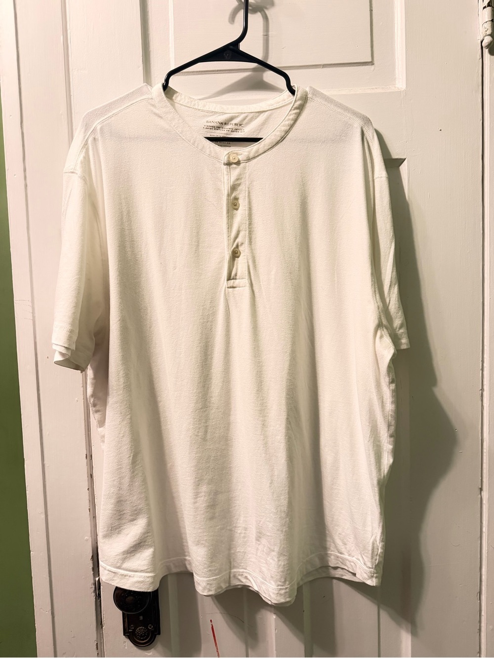 Banana Republic White Short-Sleeve Henley Button-Down Shirt